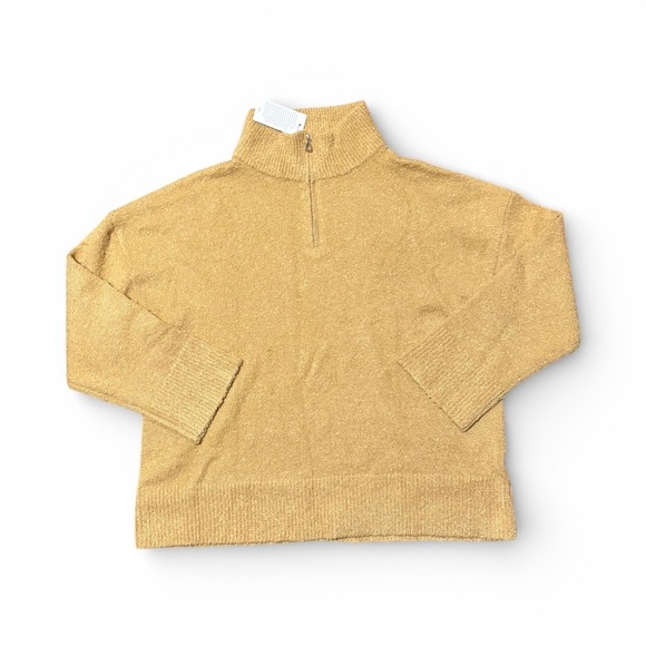 Lillusory Mock Neck Quarter Zip Sweater Camel Textured Knit Cozy Medium - Picture 2 of 11